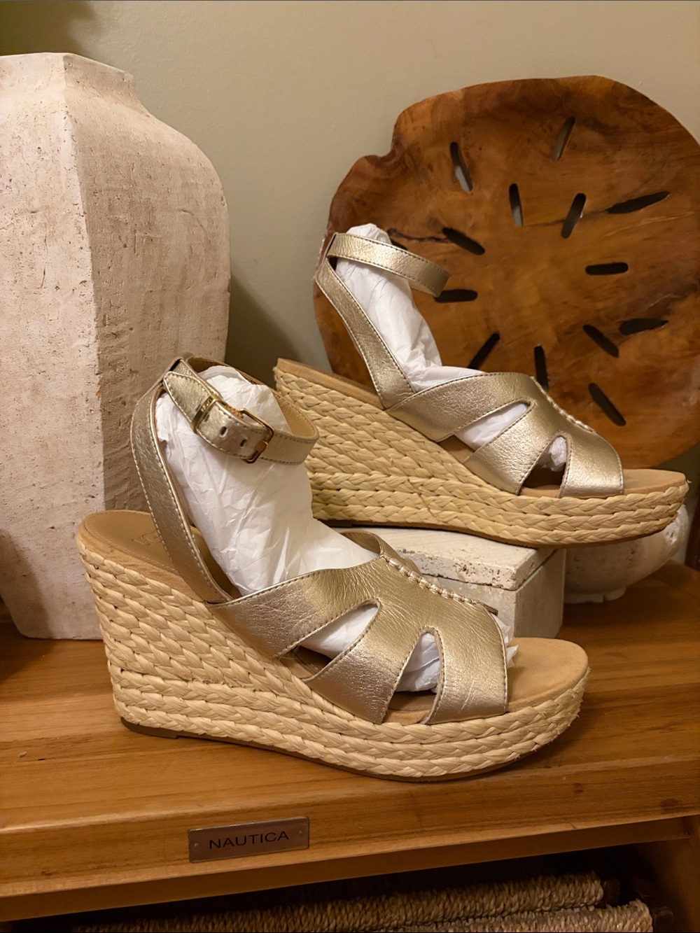 UGG Gold Metallic Wedge Espadrille Sandals